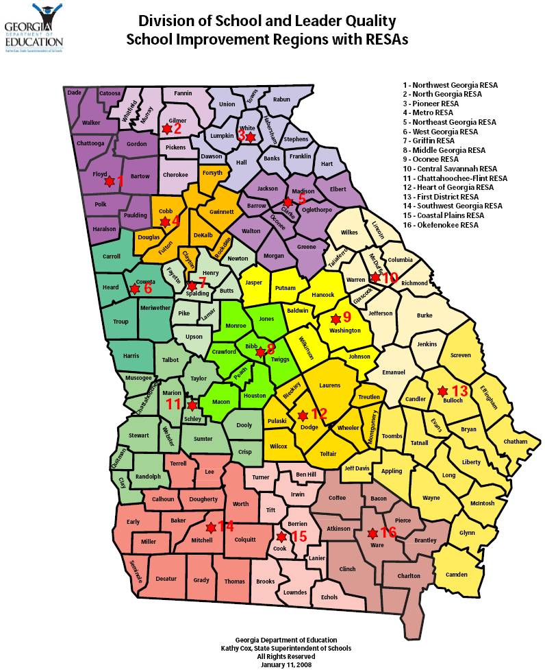 Georgia TESOL - Regional Liaisons Map